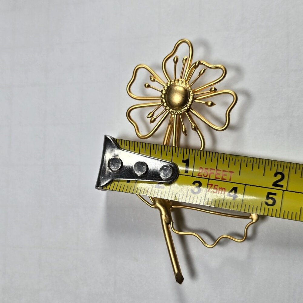 Gold Tone Flower Brooch Open Wire Daisy Mid Century Modernist Statement Vintage - Picture 10 of 10